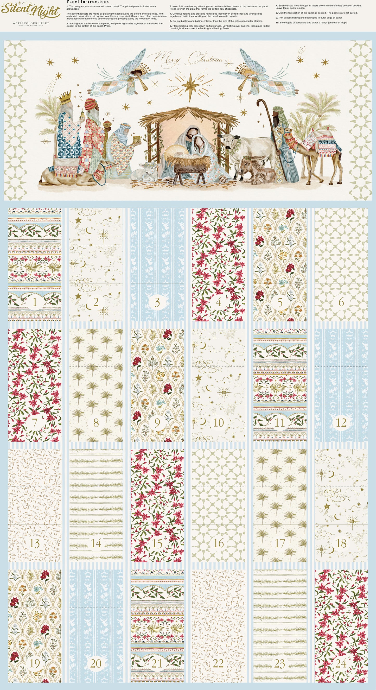 Silent Night - Nativity Advent Calendar 24" Fabric Panel, Moda 40058 11 Lamb