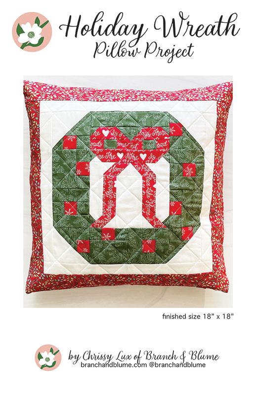 Holiday Wreath Pillow Cover Pattern, Branch and Blume BNB2329