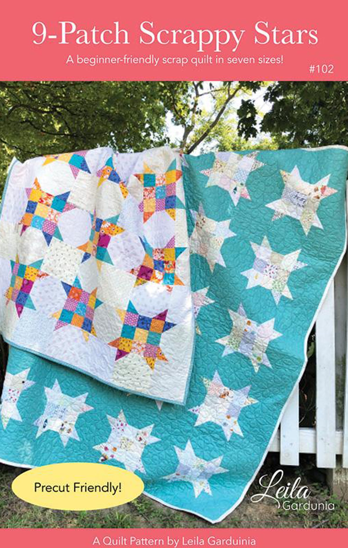 9 Patch Scrappy Stars Quilt Pattern, Leila Gardunia LGD102