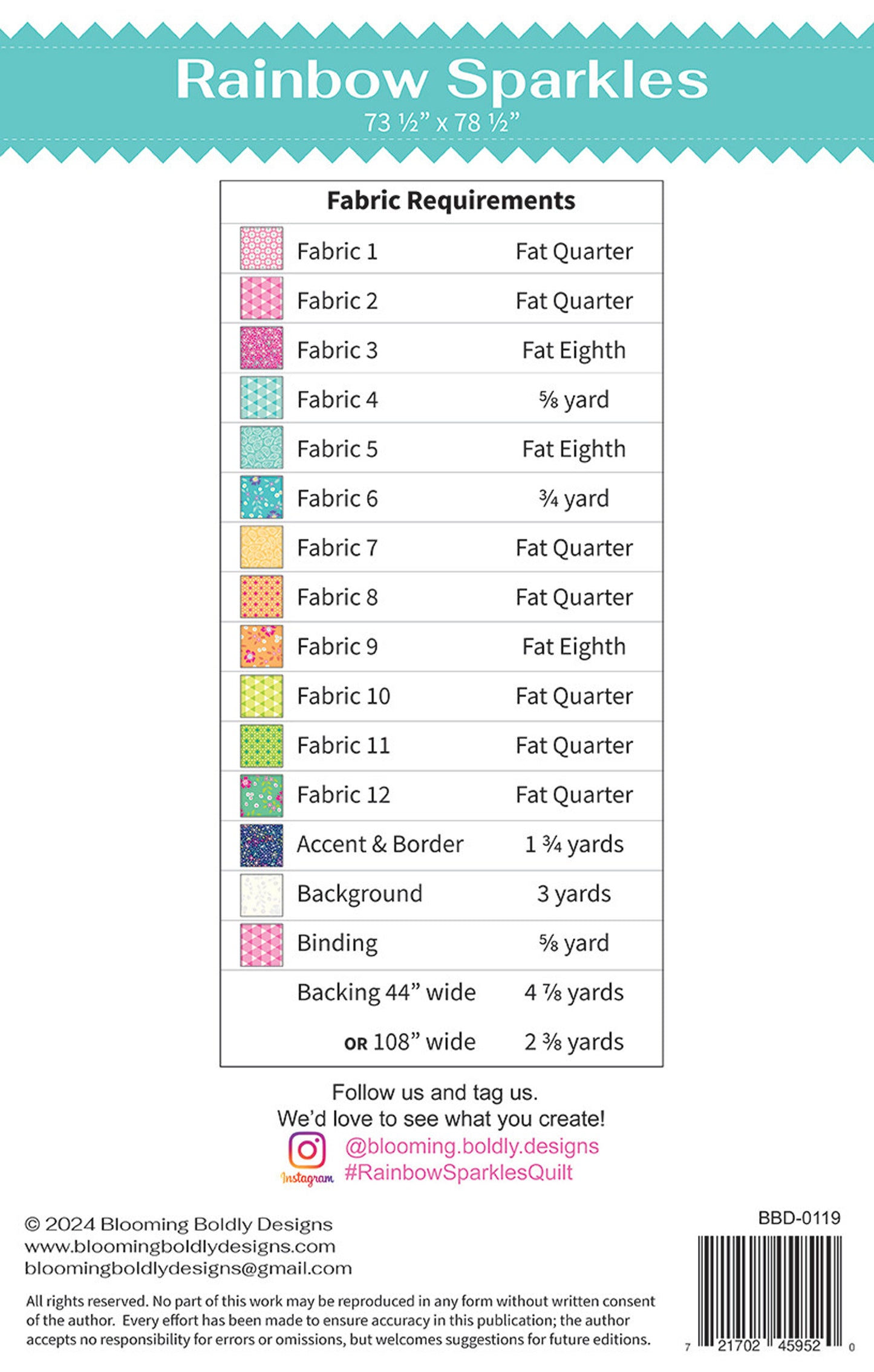 Rainbow Sparkles Quilt Pattern, Blooming Boldly BBD0119