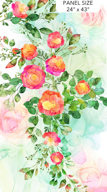 Veranda - Watercolor Floral Spray 24" Fabric Panel, Northcott DP28395-10
