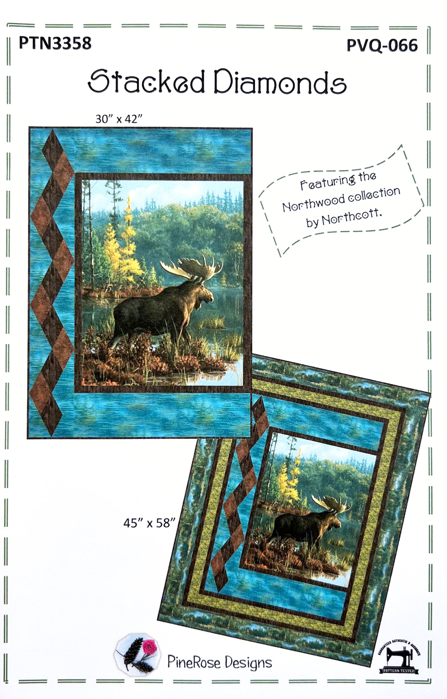 Stacked Diamonds Panel Frame Quilt Pattern, PineRose Designs PVQ066 PTN3358
