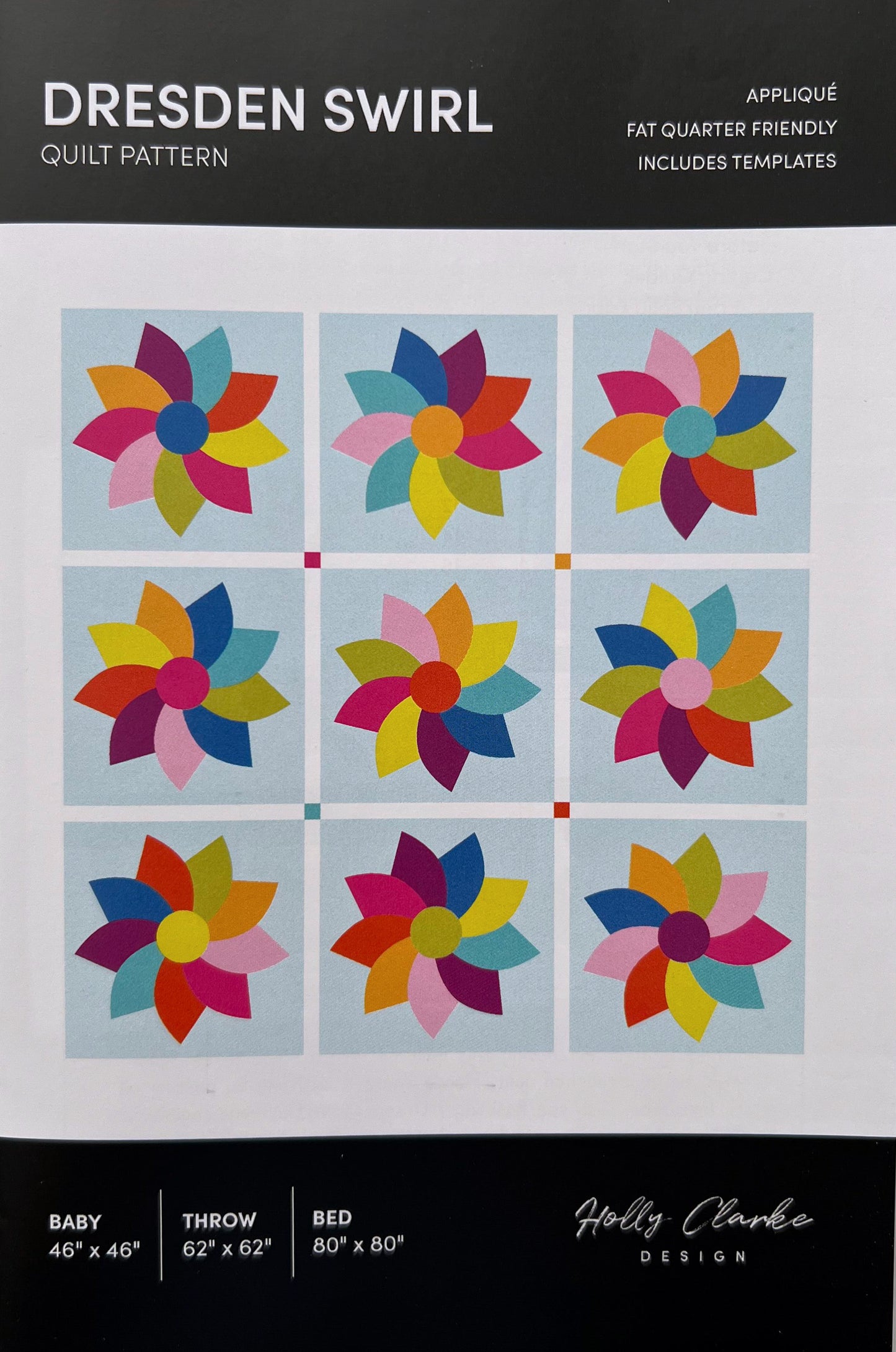 Dresden Swirl Quilt Pattern, Holly Clarke Design HCD 009