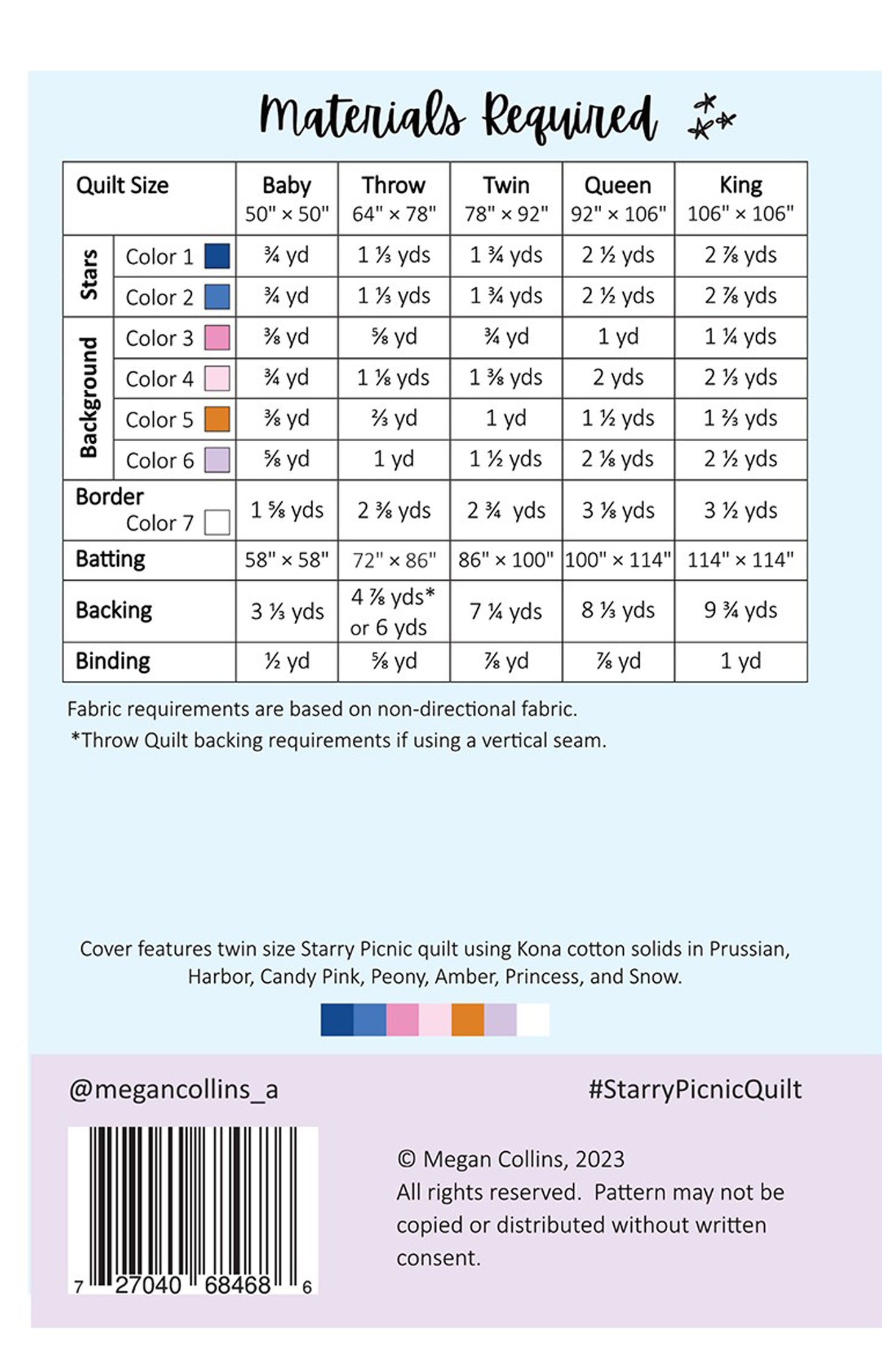 Starry Picnic Quilt Pattern, Megan Collins Quilt Design MCQ018