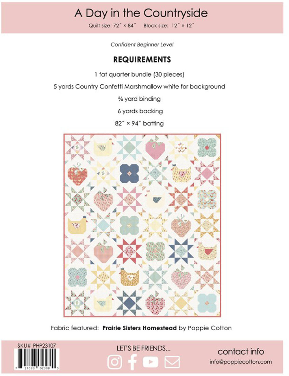 A Day in the Countryside Quilt Pattern, Poppie Cotton PHP23108