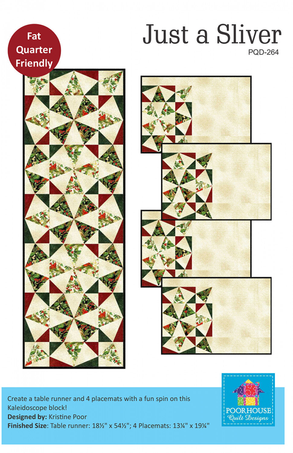 Just a Sliver Table Runner Place Mats Quilt Pattern, Poor House Quilt Designs PQD-264