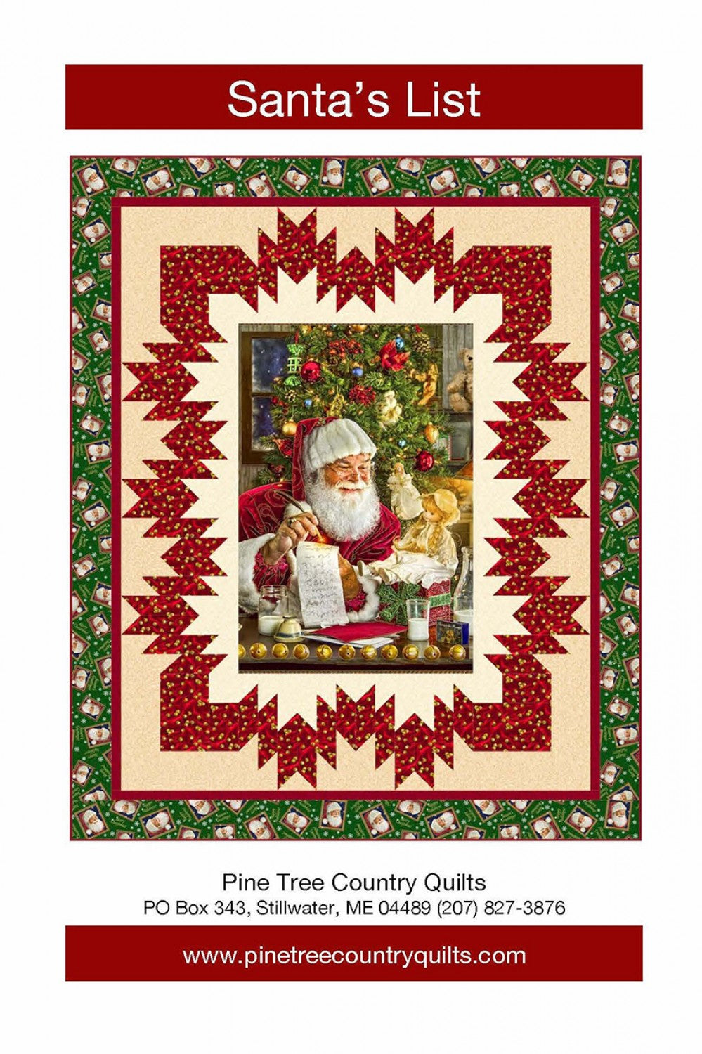 Santa's List Panel Frame Quilt Pattern, Pine Tree Country Quilts PT1698