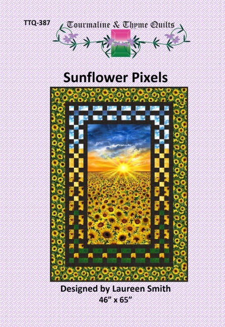 Sunflower Pixels 24" Panel Frame Quilt Pattern, Tourmaline and Thyme TTQ-387