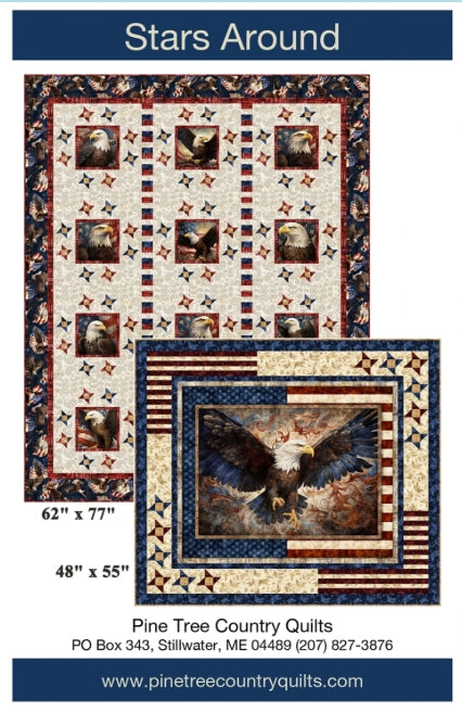 Stars Around 1776 Panel Frame Quilt Pattern, Pine Tree Country Quilts PT2204