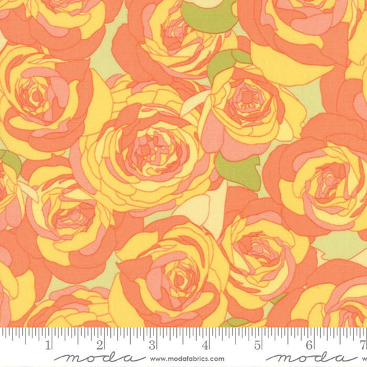 REMNANT 29" of Acreage - Rose Spray Yellow Peach Floral Fabric, Moda 45501 14, Modern Roses Fabric, Shannon Gillman Orr