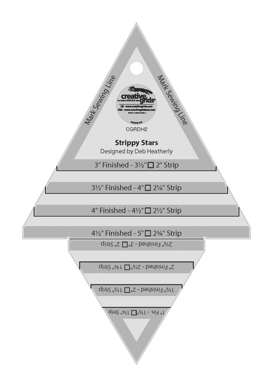 Strippy Stars Tool, Creative Grids CGRDH2, Non-Slip Quilting Ruler