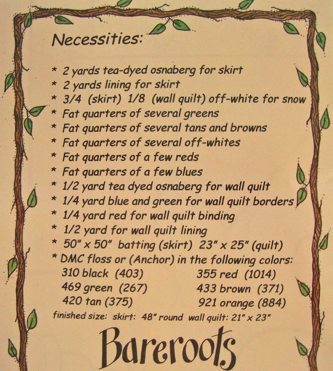 Applique Christmas Tree Skirt Pattern, Bareroots BR80, Christmas Table Topper Pattern, Xmas Quilted Table Decor, Primitive Quilt Pattern