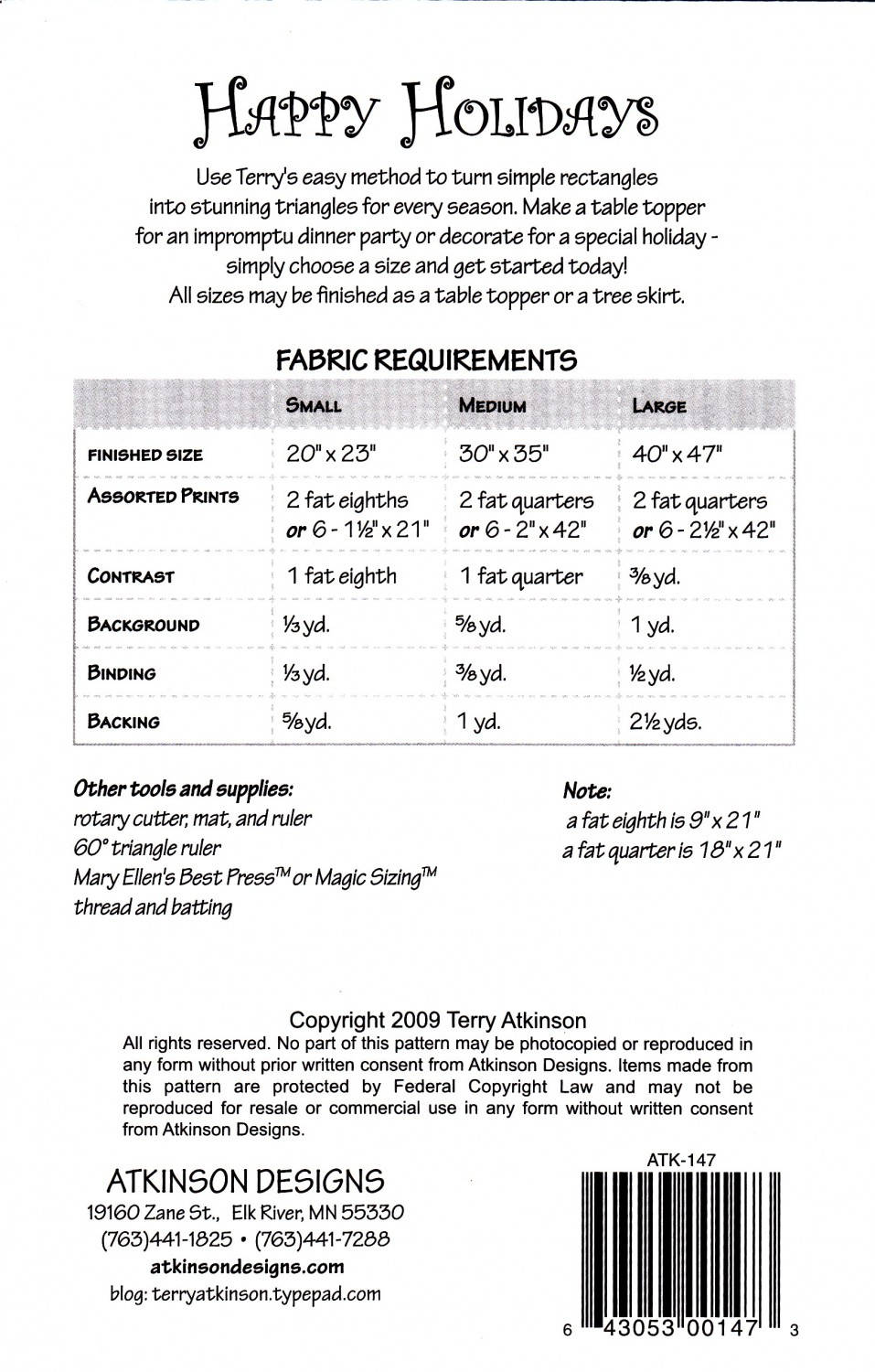 Happy Holidays Table Topper or Christmas Tree Skirt Pattern, Atkinson Designs ATK-147, Table Quilt Pattern, Christmas Xmas Tree Skirt