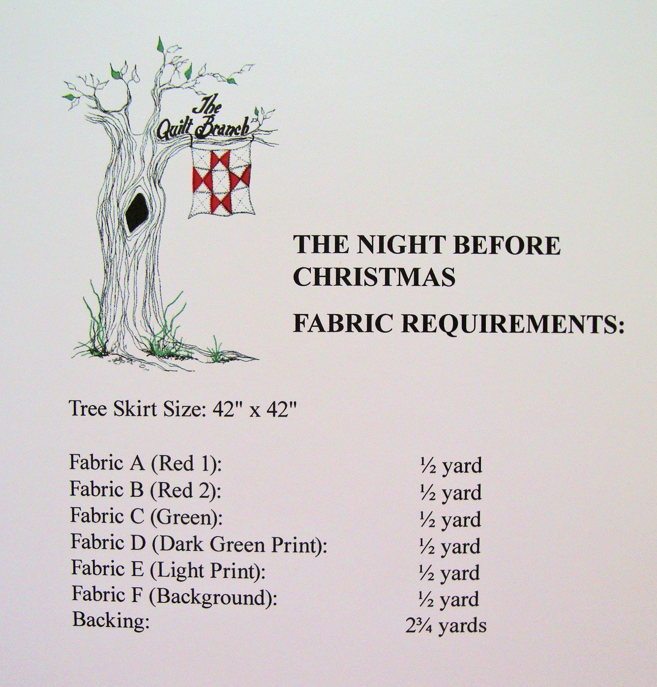 The Night Before Christmas Tree Skirt Pattern, The Quilt Branch QB166, Yardage Friendly Stars Christmas Xmas Tree Skirt Pattern