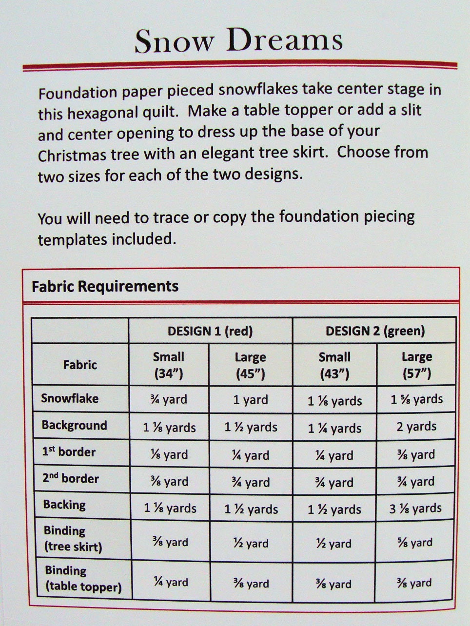 Snow Dreams Quilt Pattern, Canuck Quilter Designs CQ5482, Christmas Xmas Table Topper or Tree Skirt Pattern, Foundation Pieced Tree Skirt