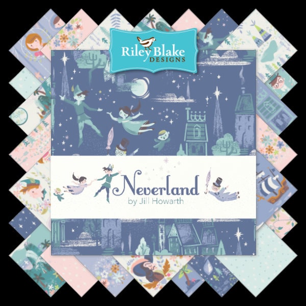 Neverland 5" Stacker OOP, Riley Blake 5-6570-42, 5" Precut Peter Pan Neverland Fairy Tale Fabric Squares, Children's Novelty Fabric, Howarth