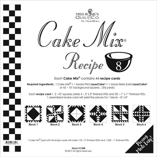 Moda Cake Mix Recipe Card 8, Moda CM8, Easy Layer Cake Foundation Paper Piecing Quilt Pattern, Half Square Triangles