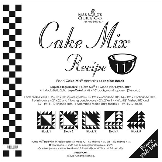 Moda Cake Mix Recipe Card 11, Moda CM11, Foundation Piecing Pattern, Layer Cake Foundation Papers, Easy Paper Piecing, Half Square Triangle