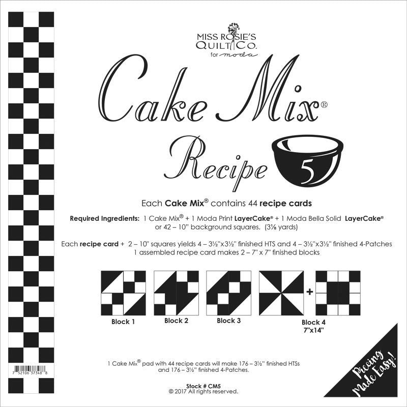 Moda Cake Mix Recipe Card 5, Moda CM5, Quilt Pattern, Layer Cake Foundation Piecing Papers, Easy Paper Piecing, Half Square Triangles
