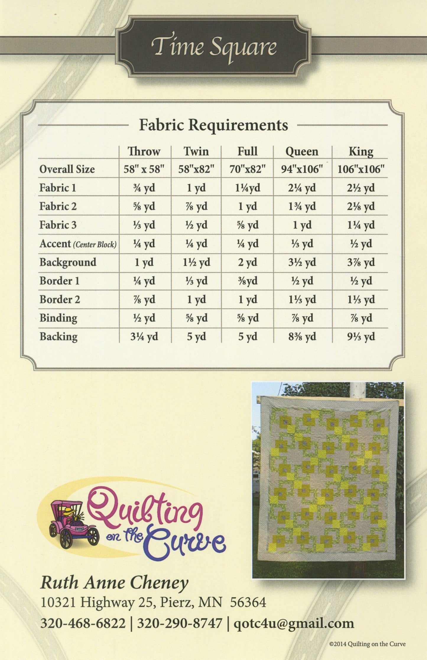Time Square Quilt Pattern, Quilting on the Curve QOTCTS, Yardage Friendly Square in Square Throw Twin Full Queen King Bed Quilt Pattern
