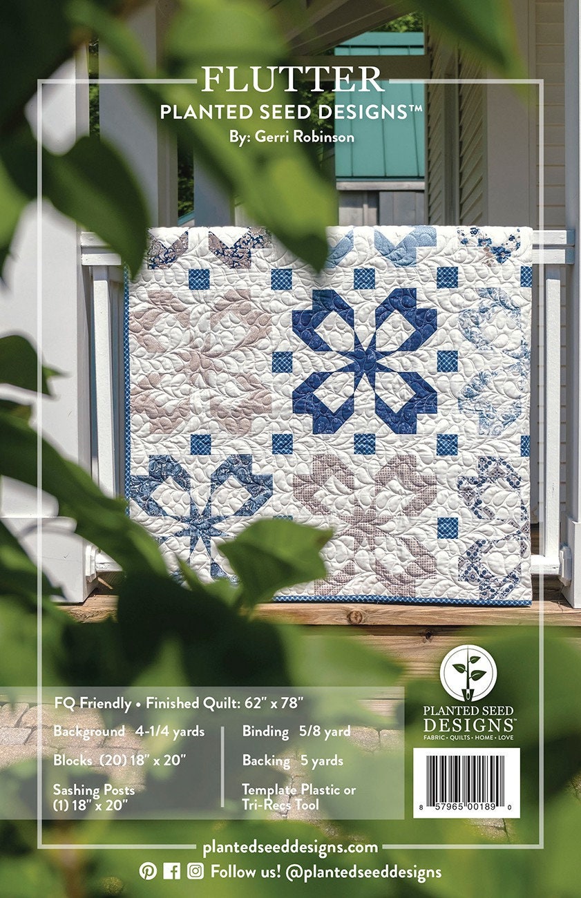 Hidden Shoofly / Flutter Quilt Pattern, Planted Seed Designs PSD-451P, Fat Quarter FQ Friendly Star Throw Quilt Pattern, Gerri Robinson