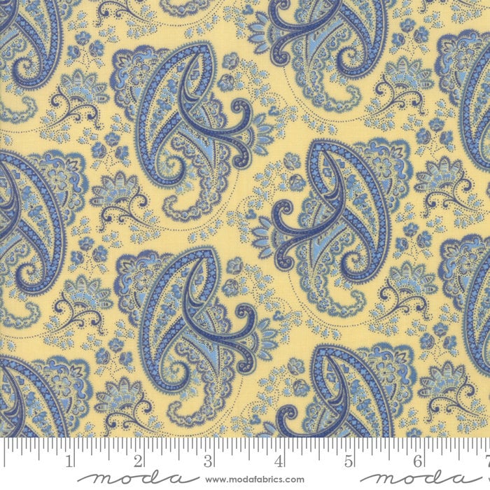 Regency Ballycastle Chintz - Yellow Blue Paisley Fabric, Moda 42325 11 Sudbury Yellow, Christopher Wilson-Tate, By the Yard