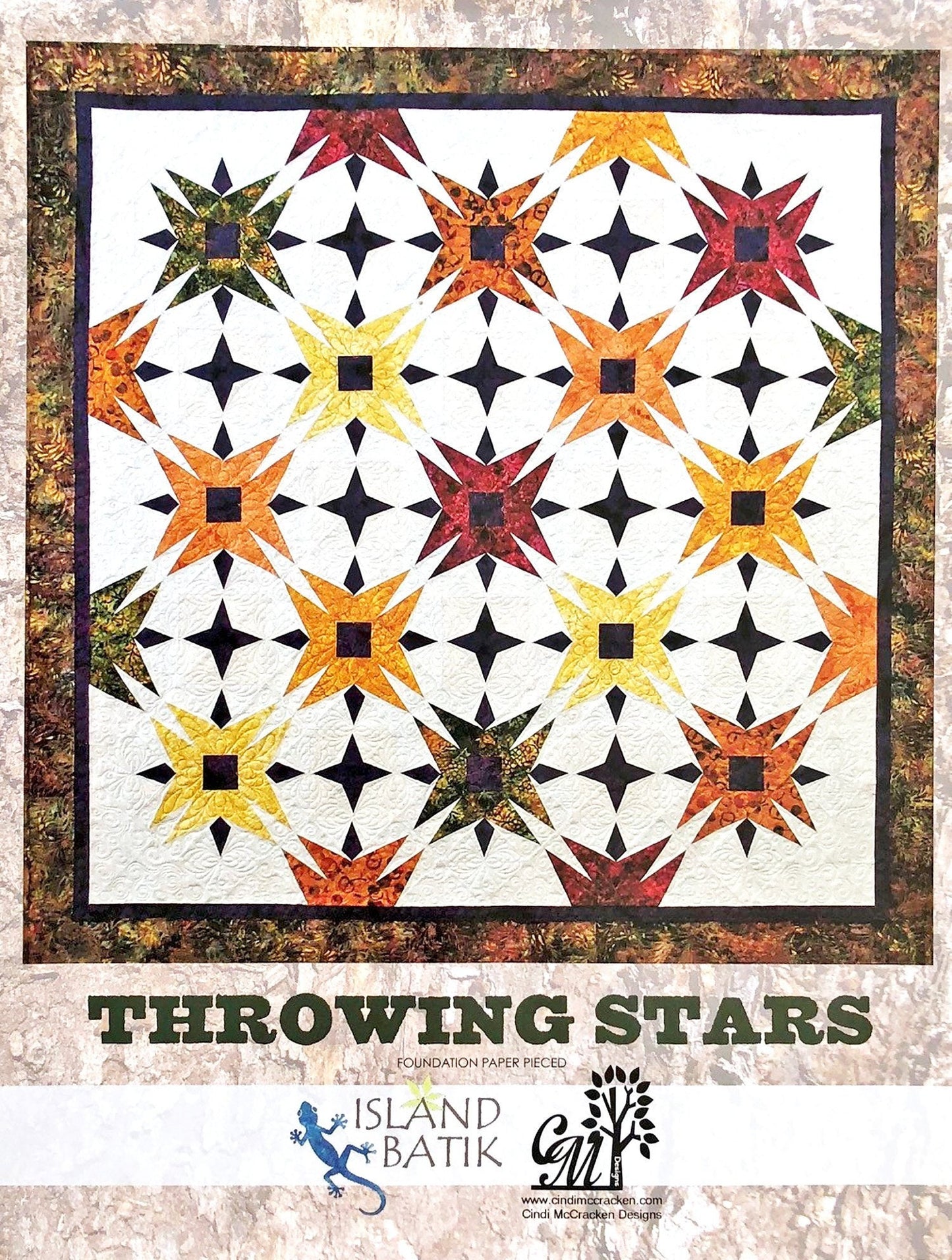 DESTASH Throwing Stars FPP Quilt Pattern, Cindi McCracken Design CMD96, Foundation Paper FPP Stars Square Lap Throw Quilt Pattern