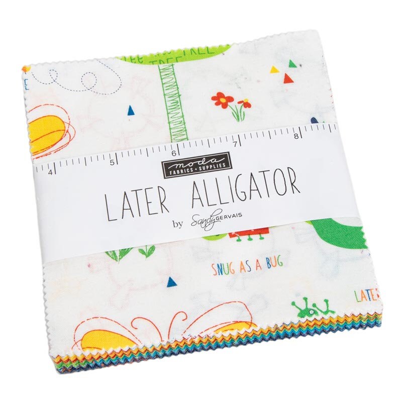 Later Alligator Charm Pack, Moda 17980PP, 5" Precut Fabric Squares, Children's Novelty Fabric, Baby Toddler Quilt Fabric, Sandy Gervais