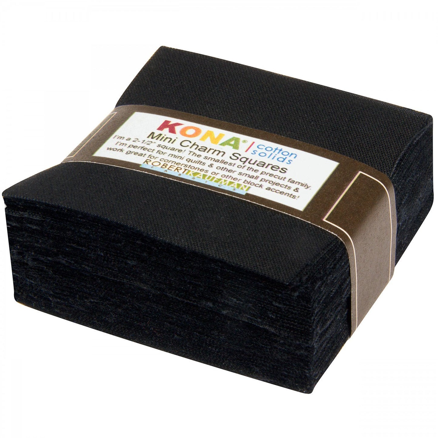 Kona Cotton - Black 2.5" Mini Charm Squares, Robert Kaufman MCH-104-84, 2.5" Solid Black Precut Fabric Squares