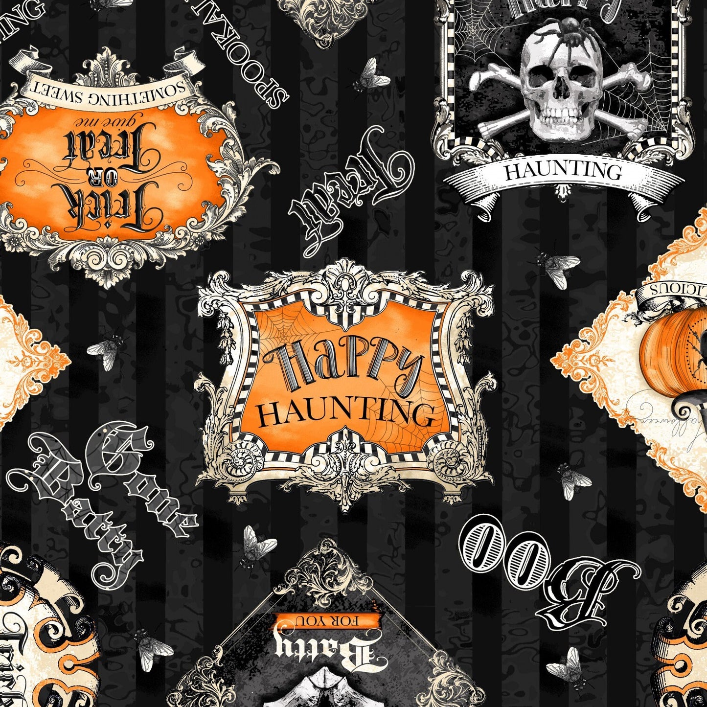 DESTASH Gone Batty 5 Karat Crystals, Wilmington Q508-565-508, Precut 5" Halloween Charm Pack Fabric Squares