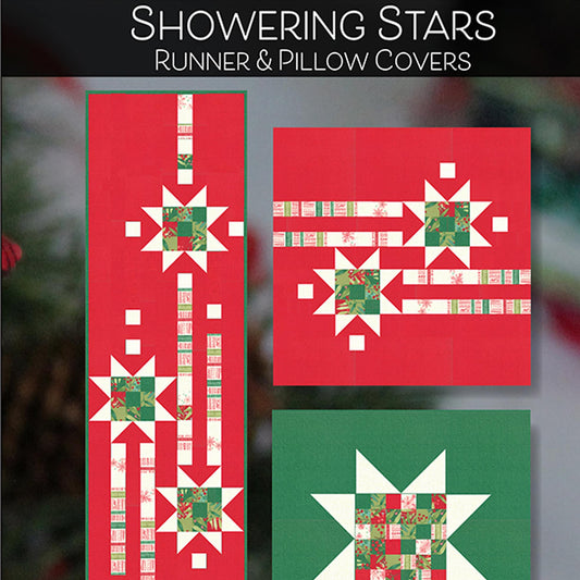 Showering Stars Quilted Table Runner, Robin Pickens RPQP SSR120, Star Table Runner and Pillow Cover Quilt Pattern