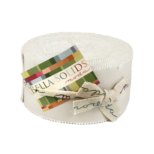 Bella Solids White Jelly Roll, Moda 9900JR 98, Solid White 2.5" Precut Fabric Strips Roll, Neutral Quilt Fabric
