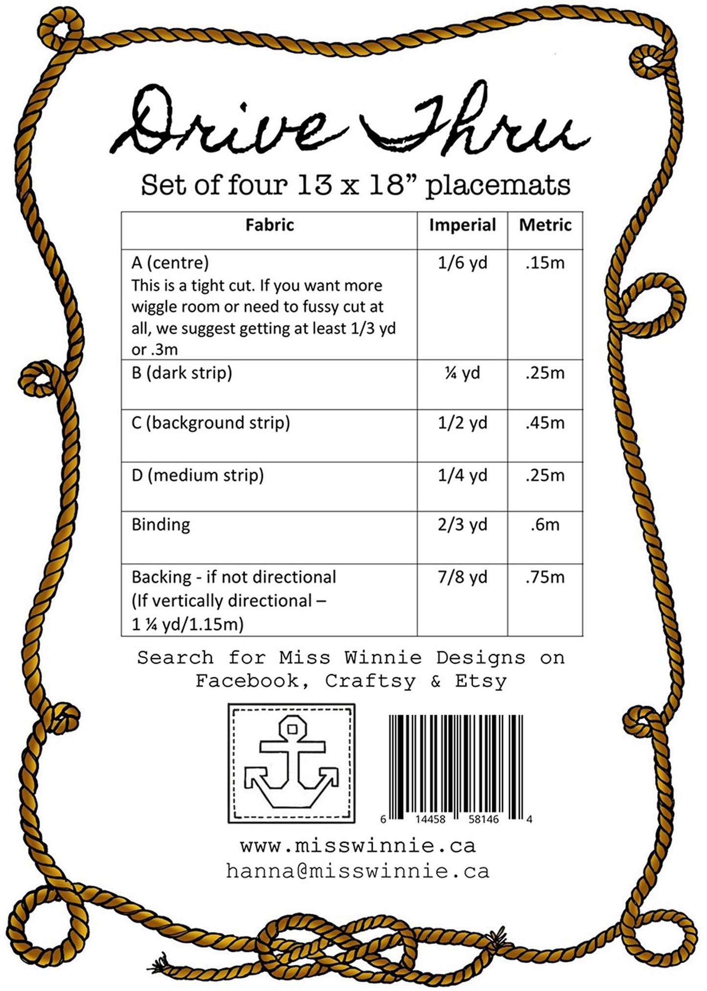 Drive Thru Quilted Place Mats Pattern, Miss Winnie Designs MWD464, Quick and Easy Placemats Pattern, Quilted Table Decor