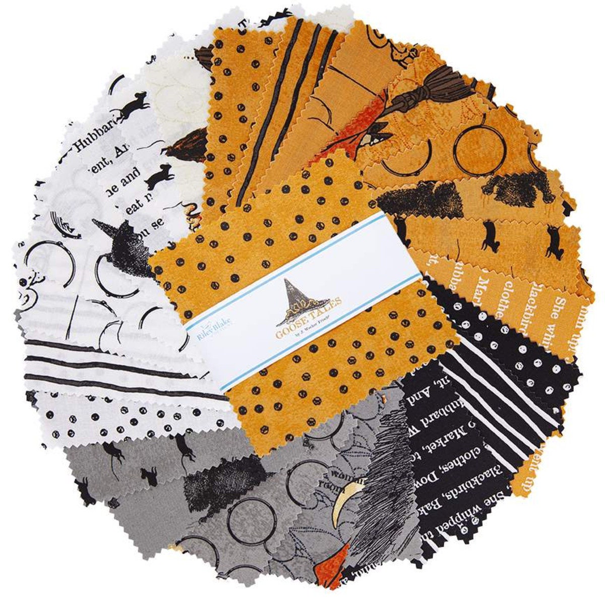 DESTASH Goose Tales OOP 5" Stacker Charm Pack, Riley Blake 5-9390-42, Halloween Charm Pack Fabric, 5" Precut Fabric Squares