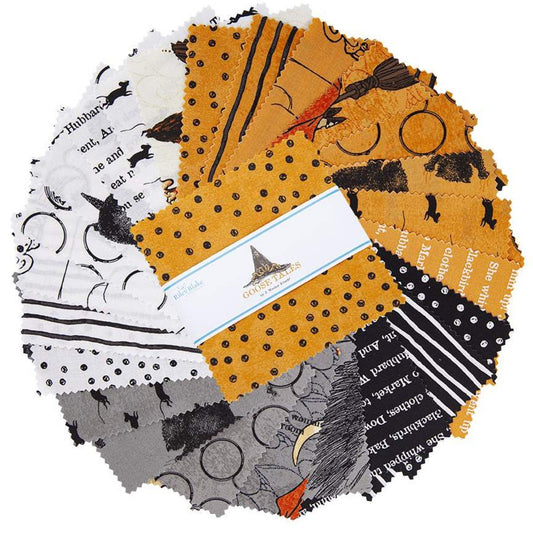DESTASH Goose Tales OOP 5" Stacker Charm Pack, Riley Blake 5-9390-42, Halloween Charm Pack Fabric, 5" Precut Fabric Squares