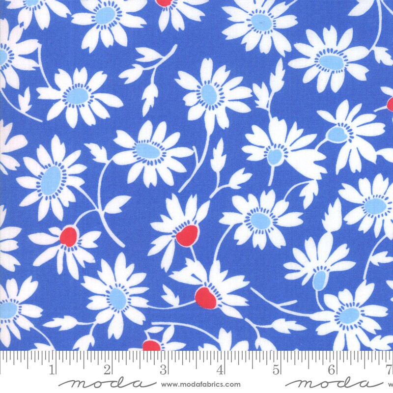 DESTASH Back Porch 10" Layer Cake, Moda 22390LC, 10" Precut Patriotic Floral Layer Cake Fabric Squares, Red White Blue, Me and My Sister
