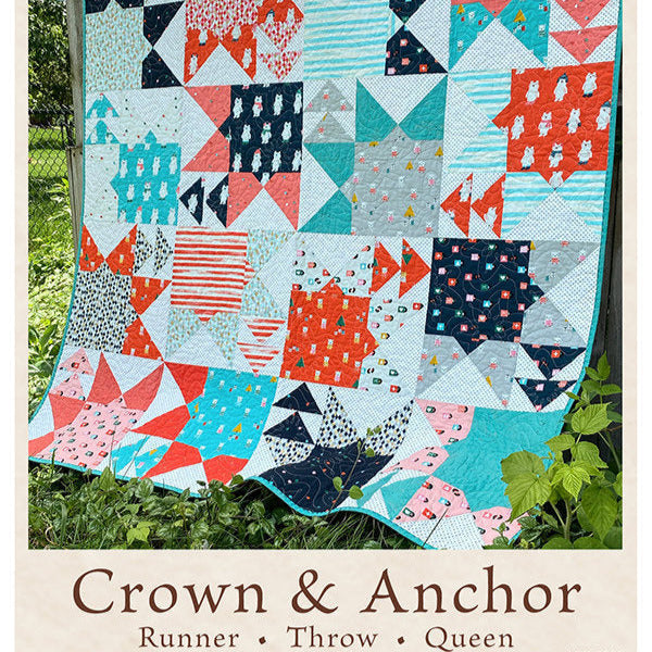 Crown and Anchor Quilt Pattern, Antler Quilt Design AQD0266, Fat Quarter FQ Friendly Large Blocks Table Runner Throw Queen Quilt Pattern