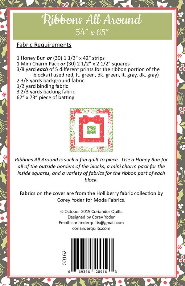 LAST CALL Ribbons All Around Quilt Pattern, Coriander Quilts CQ162, Honey Bun Friendly Boxes Bows Christmas Quilt Pattern, Corey Yoder