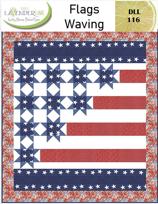 Flags Waving Quilt Pattern, Designs by Lavender Lime DLL116, Yardage Friendly Patriotic Flag Throw Quilt Pattern