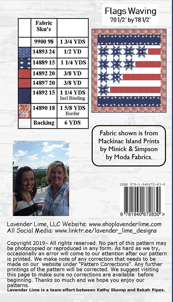 Flags Waving Quilt Pattern, Designs by Lavender Lime DLL116, Yardage Friendly Patriotic Flag Throw Quilt Pattern
