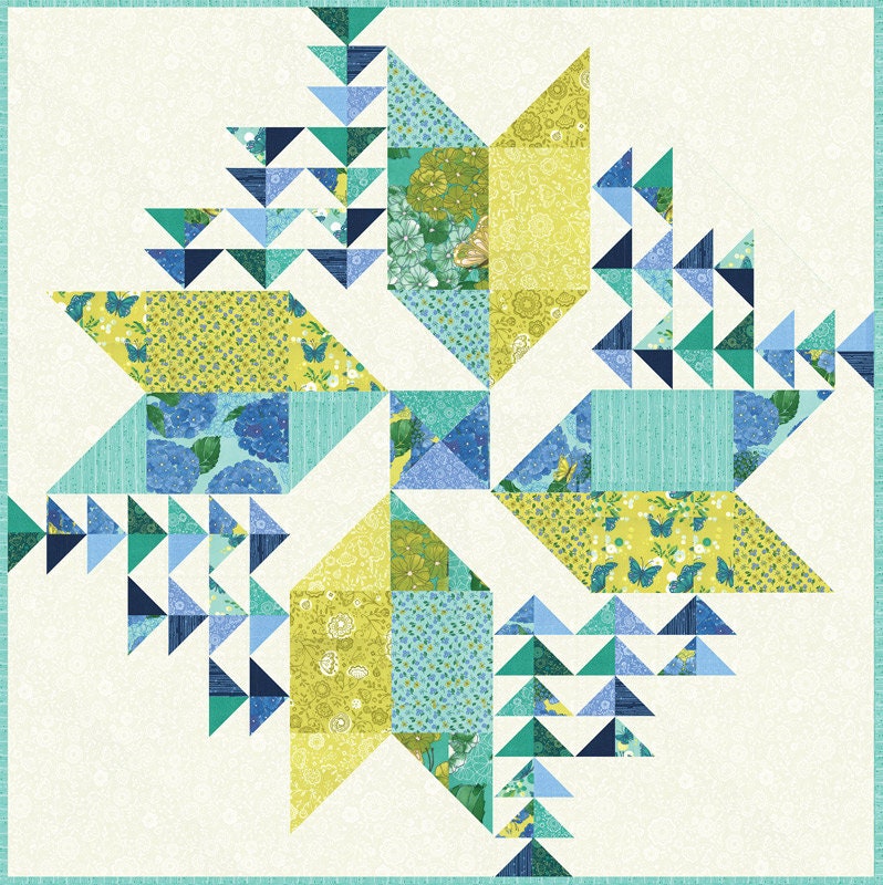 Wind Drifter Quilt Pattern, Robin Pickens RPQP-WD135, Fat Eighths F8 Friendly Square Throw Baby Wall Quilt Pattern, Large Pinwheel Quilt