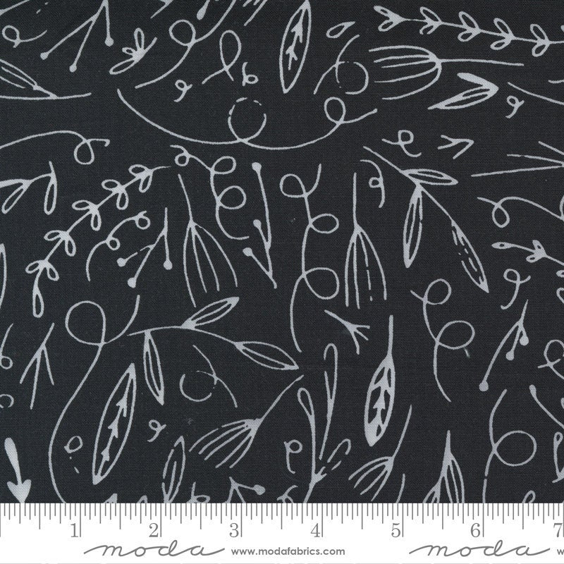 REMNANT 1 Yard 5" of Words to Live By - Ink Filigree Doodle Black White Blender Fabric, Moda 48322 11, Cotton Quilt Fabric, Gingiber