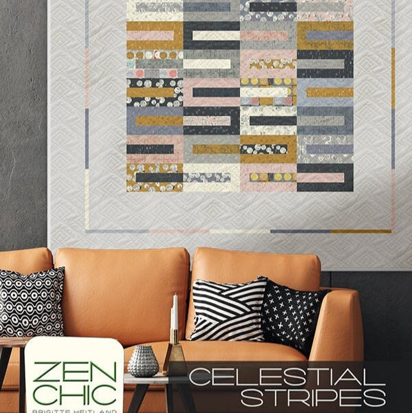 Celestial Stripes Quilt Pattern, Zen Chic ZC CEQP, Jelly Roll Friendly Modern Throw Quilt Pattern, Contemporary Quilt
