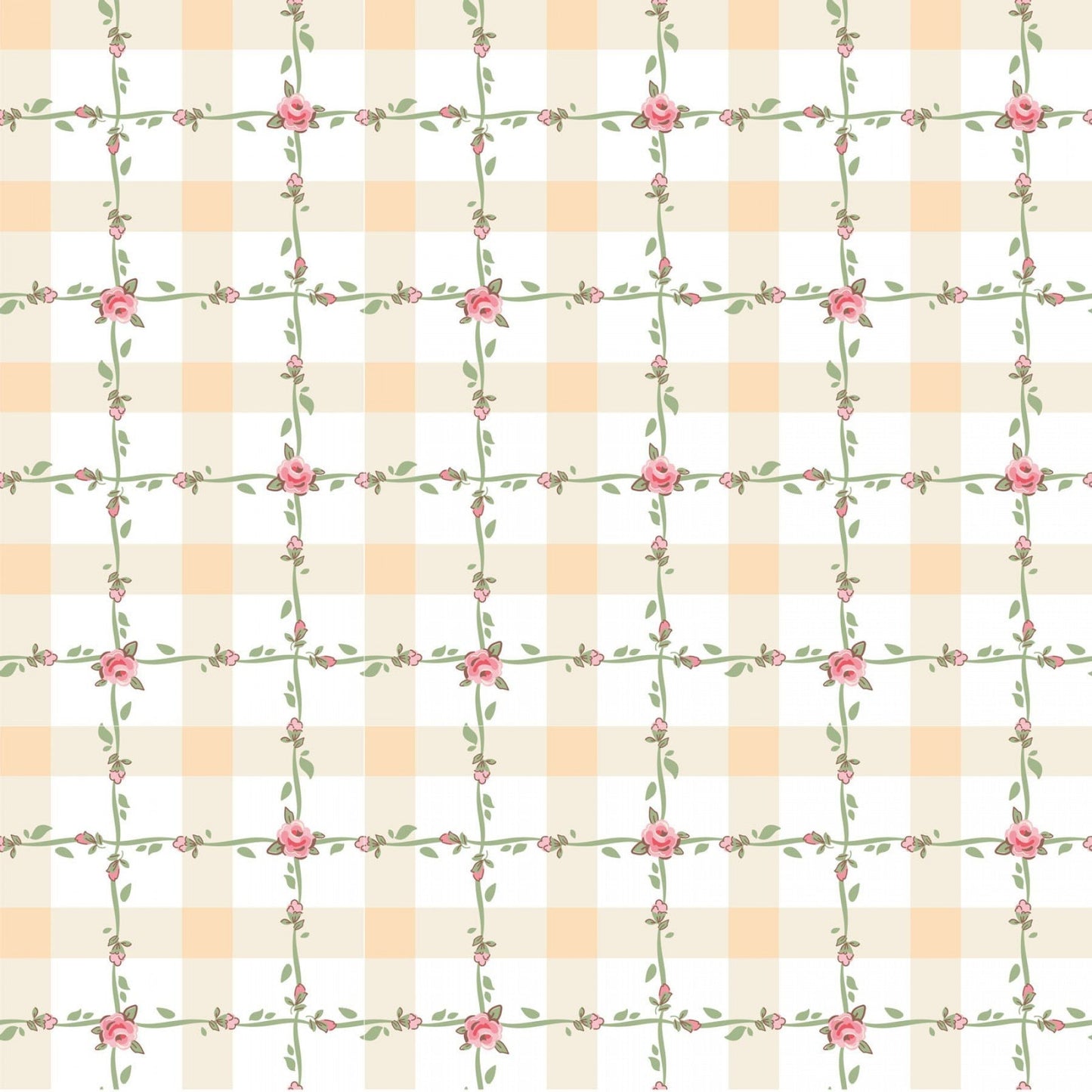 REMNANT 26" of Dots and Posies - Criss Cross Yellow Gingham Fabric, Poppie Cotton POCDP20418, Gingham Plaid Floral Cotton Fabric