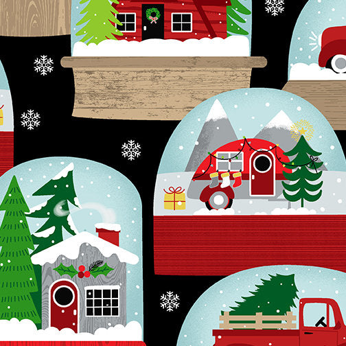 Keeping Cozy Layer Cake, Kanvas Benartex KCZ10PK, Christmas Xmas Layer Cake Fabric, 10" Precut Fabric Squares, Snowglobes Fabric