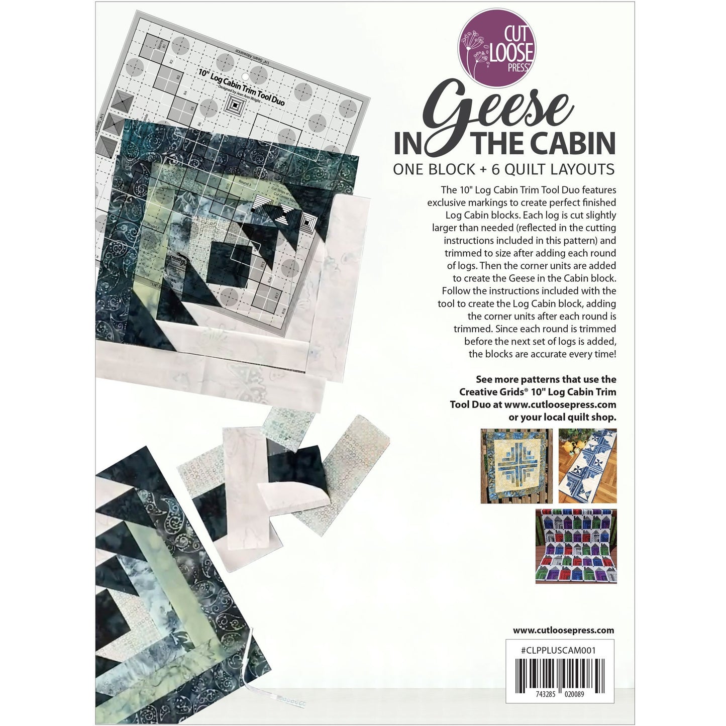 Geese in the Cabin Quilt Pattern, Cut Loose Press Plus CLPPLUSCAM001, Creative Grids 10" Log Cabin Duo, Log Cabin Pineapple Quilt Pattern