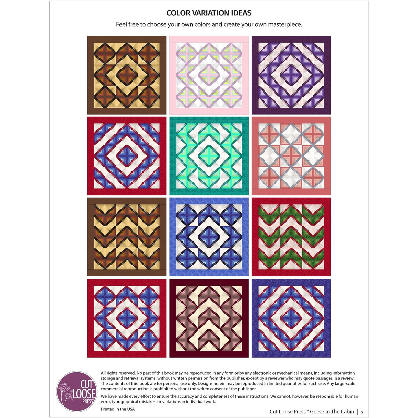 Geese in the Cabin Quilt Pattern, Cut Loose Press Plus CLPPLUSCAM001, Creative Grids 10" Log Cabin Duo, Log Cabin Pineapple Quilt Pattern