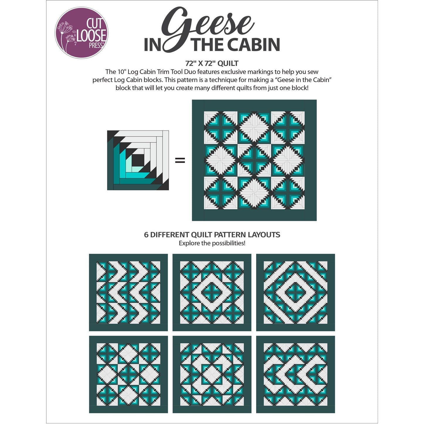 Geese in the Cabin Quilt Pattern, Cut Loose Press Plus CLPPLUSCAM001, Creative Grids 10" Log Cabin Duo, Log Cabin Pineapple Quilt Pattern