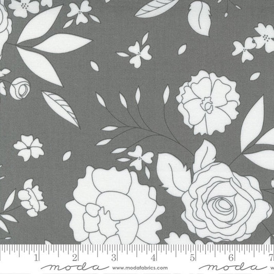 REMNANT 1 Yard 19" of 108" Gray White Floral Wide Quilt Back Fabric, Moda 108000 24, Beautiful Day Slate Cotton Sateen, Corey Yoder