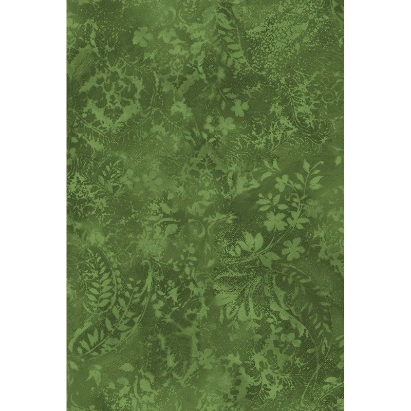 REMNANT 2 Yards 13" of 108" Green Vintage Damask Wide Quilt Back Fabric, MASQBD105-G, Maywood Studio Beautiful Backings, Wide Quilt Backing